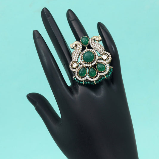 Green Color American Diamond Finger Ring - Preyans.com