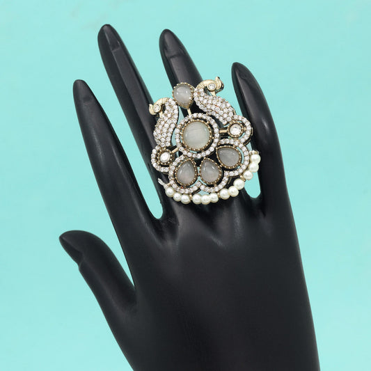 Grey Color American Diamond Finger Ring - Preyans.com
