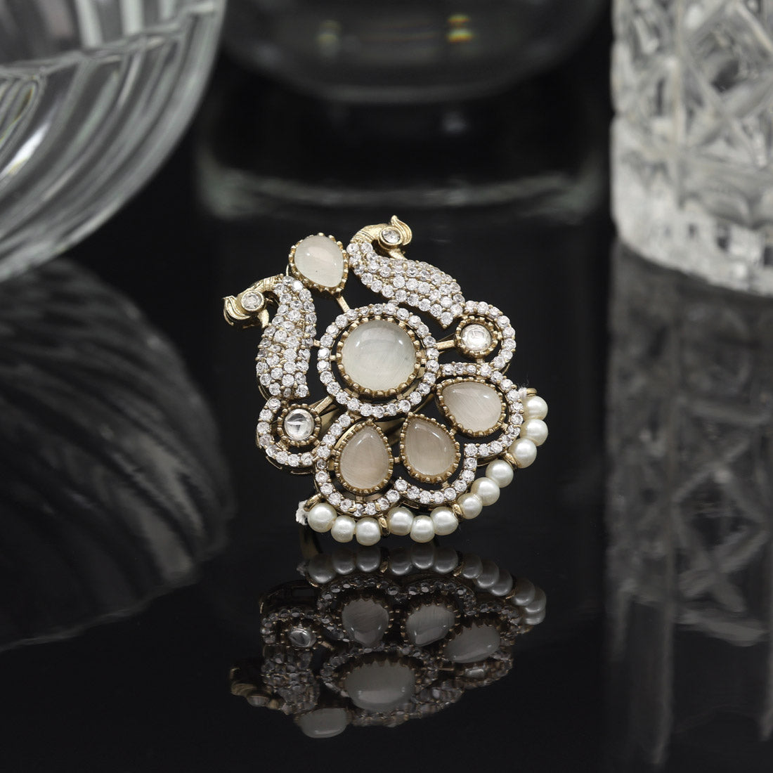 Grey Color American Diamond Finger Ring - Preyans.com