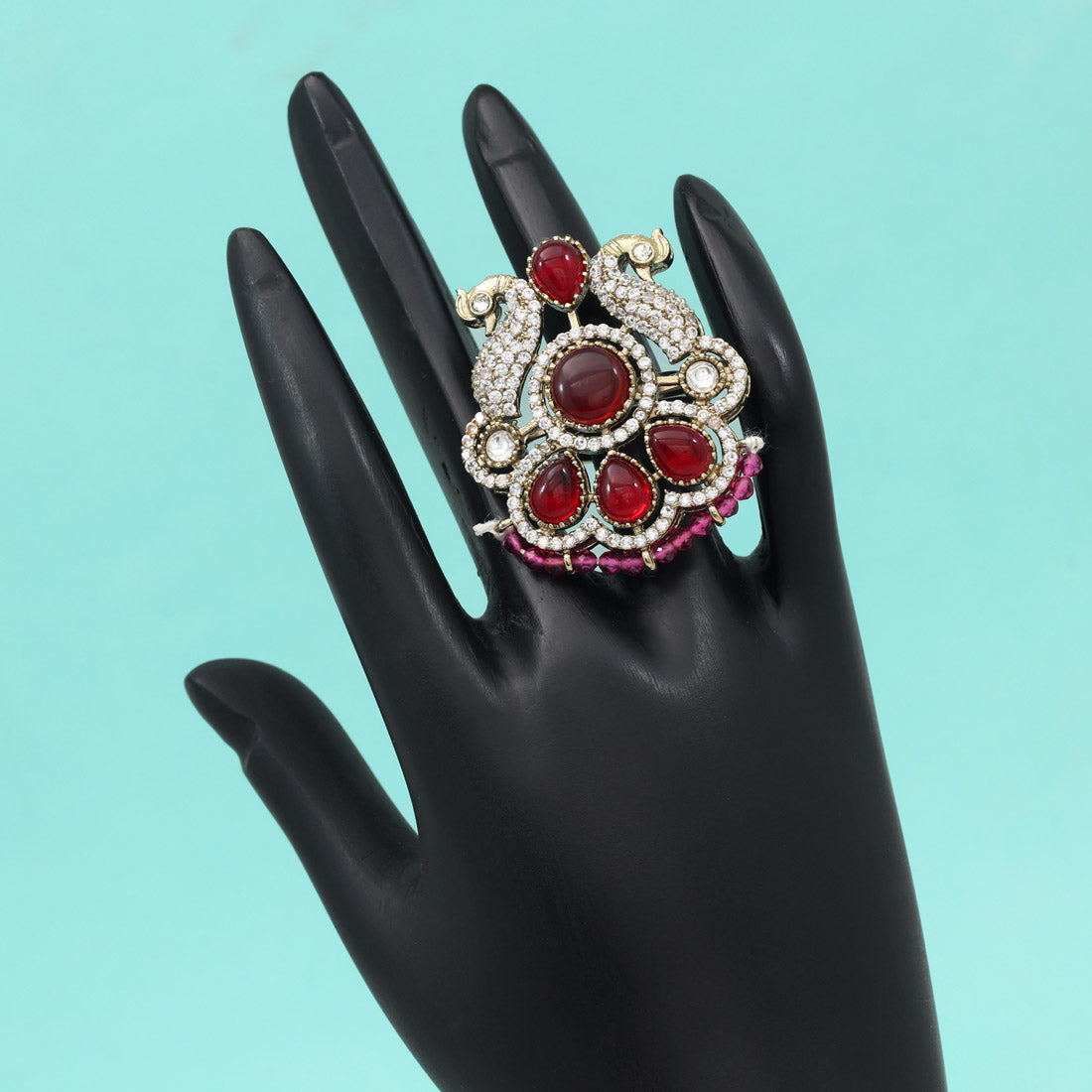 Magenta Color American Diamond Finger Ring - Preyans.com