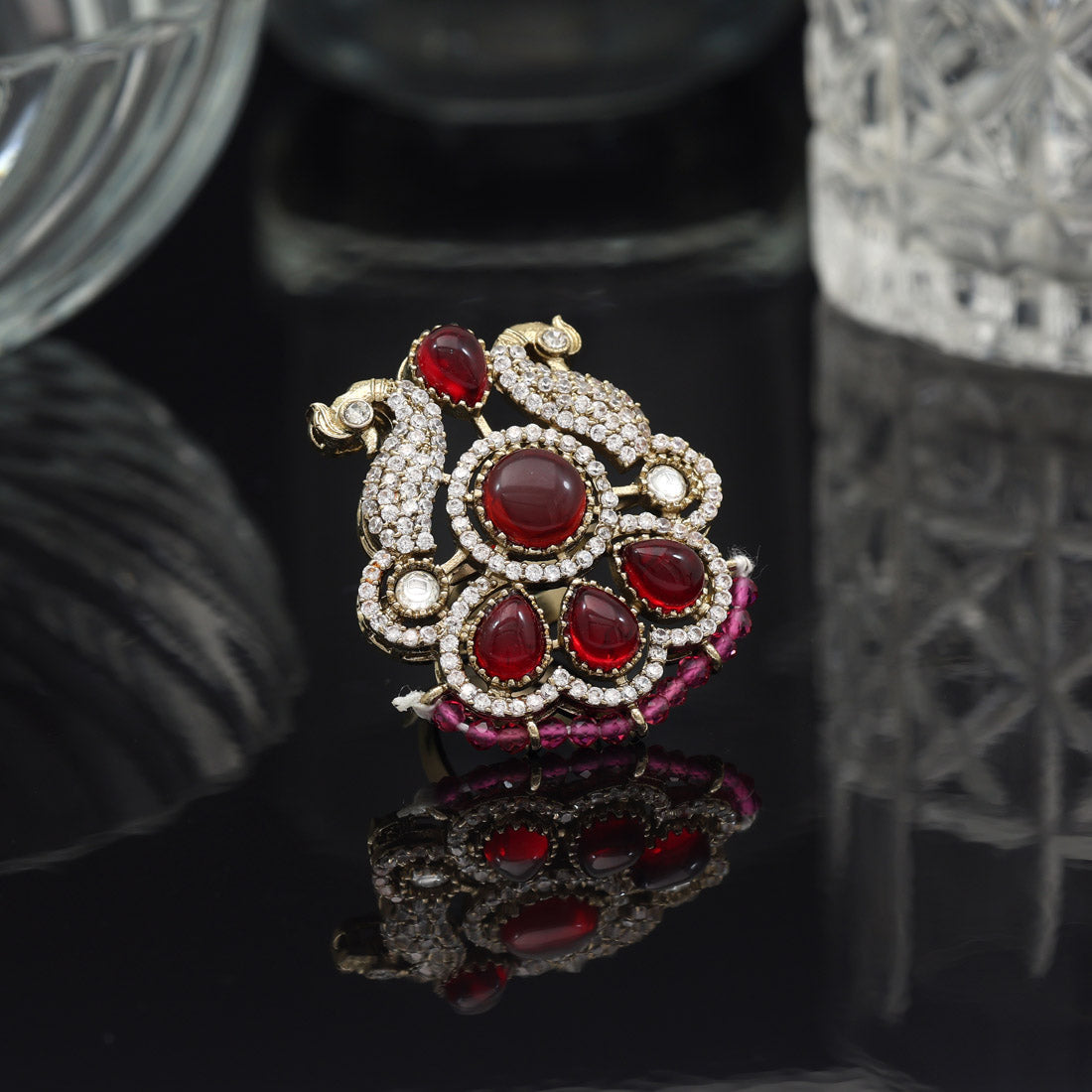 Magenta Color American Diamond Finger Ring - Preyans.com