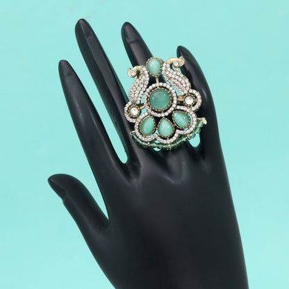 Pista Green Color American Diamond Finger Ring - Preyans.com