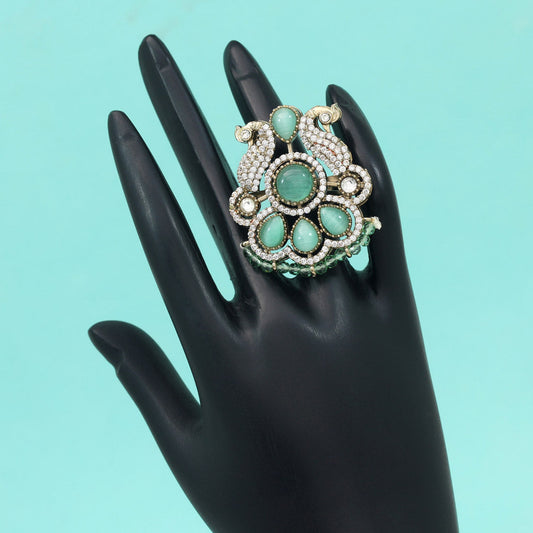 Pista Green Color American Diamond Finger Ring - Preyans.com