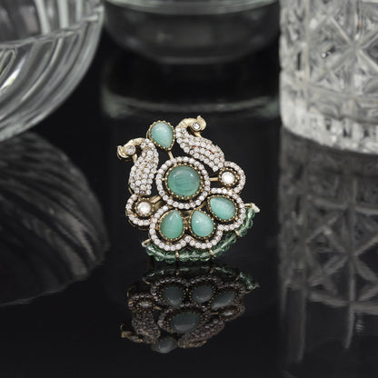 Pista Green Color American Diamond Finger Ring - Preyans.com