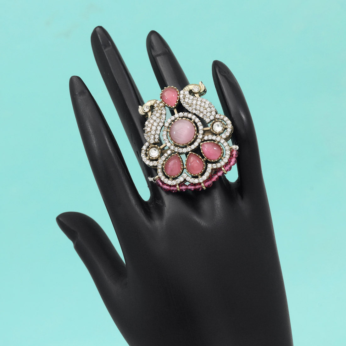 Pink Color American Diamond Finger Ring - Preyans.com