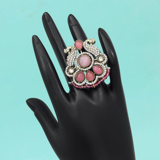 Pink Color American Diamond Finger Ring - Preyans.com