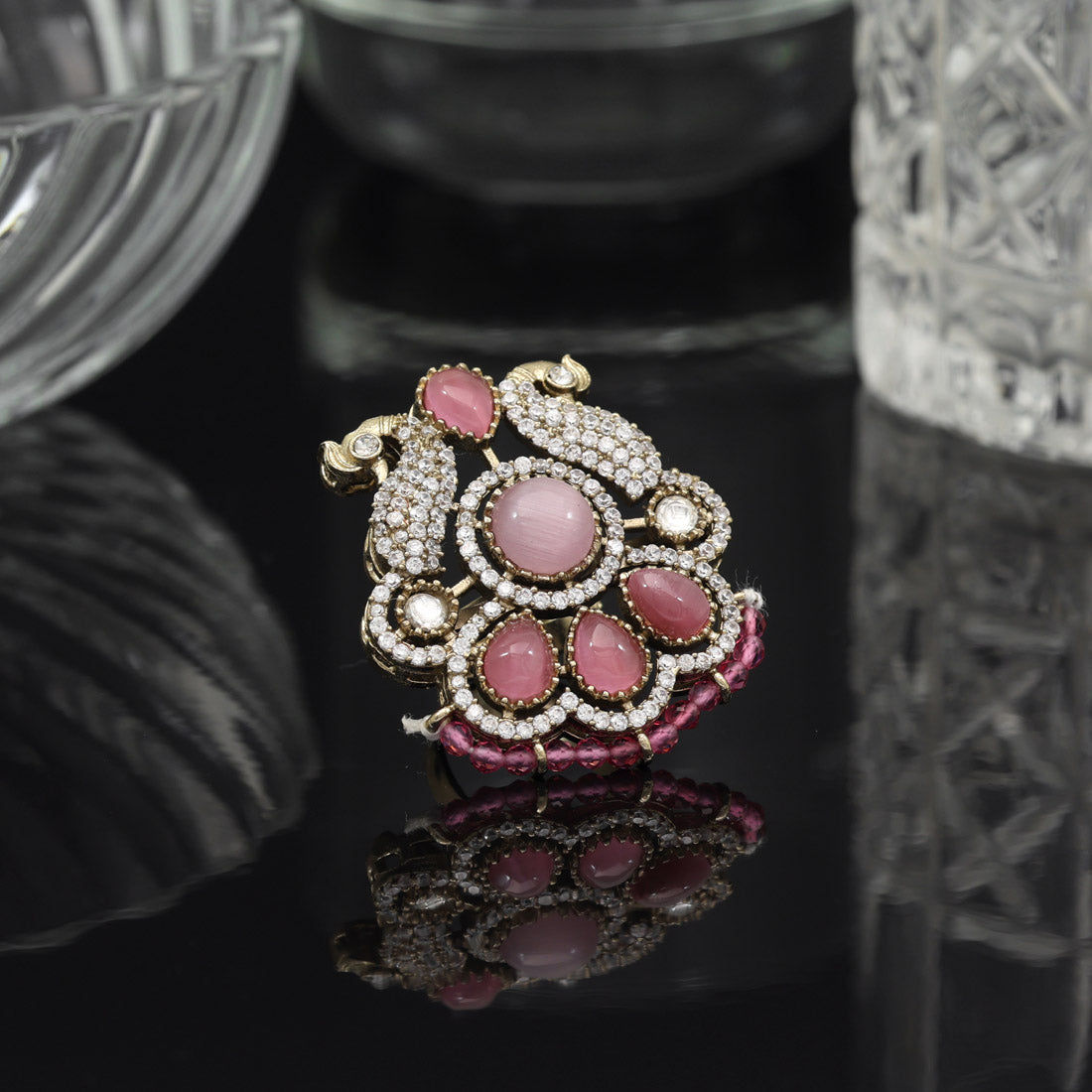 Pink Color American Diamond Finger Ring - Preyans.com