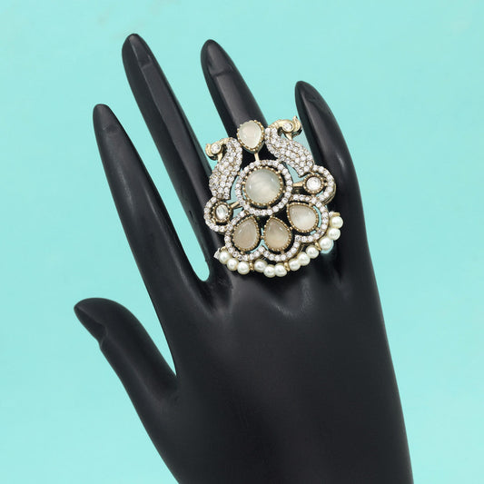 White Color American Diamond Finger Ring - Preyans.com