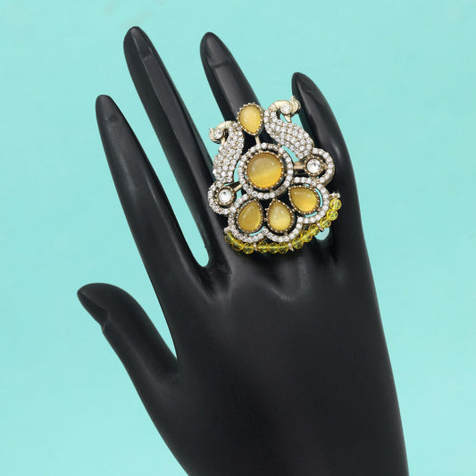 Yellow Color American Diamond Finger Ring - Preyans.com