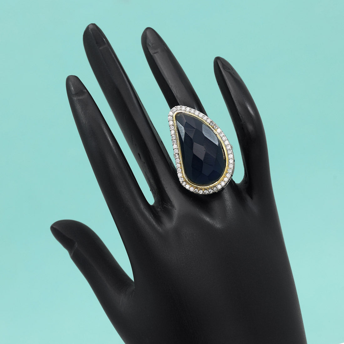 Navy Blue Color American Diamond Finger Ring - Preyans.com