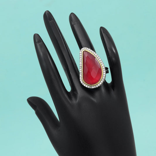 Ruby Color American Diamond Finger Ring - Preyans.com