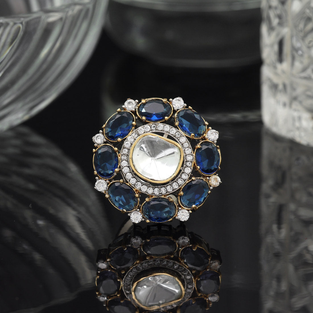 Blue Color American Diamond Finger Ring - Preyans.com