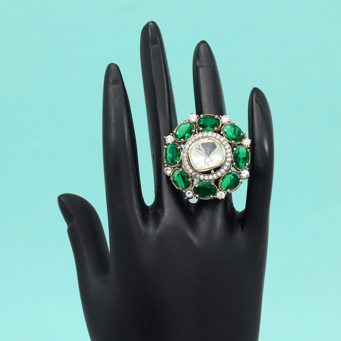 Green Color American Diamond Finger Ring - Preyans.com