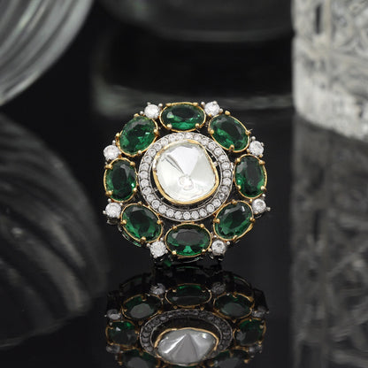 Green Color American Diamond Finger Ring - Preyans.com