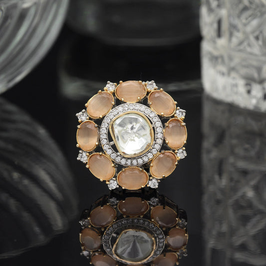 Peach Color American Diamond Finger Ring - Preyans.com