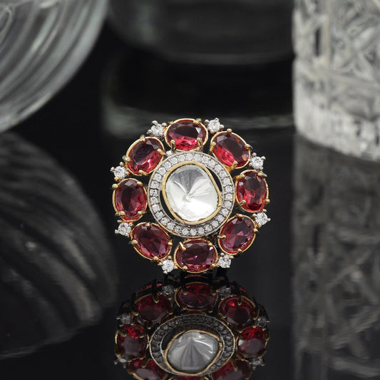 Ruby Color American Diamond Finger Ring - Preyans.com