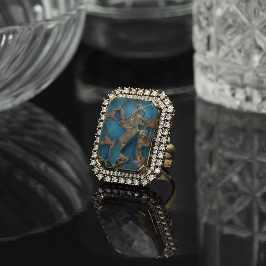 Firozi Color American Diamond Finger Ring - Preyans.com