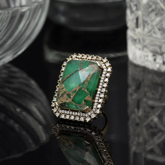 Green Color American Diamond Finger Ring - Preyans.com
