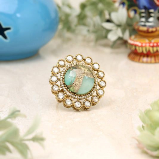 Pista Green Color American Diamond Finger Ring - Preyans.com