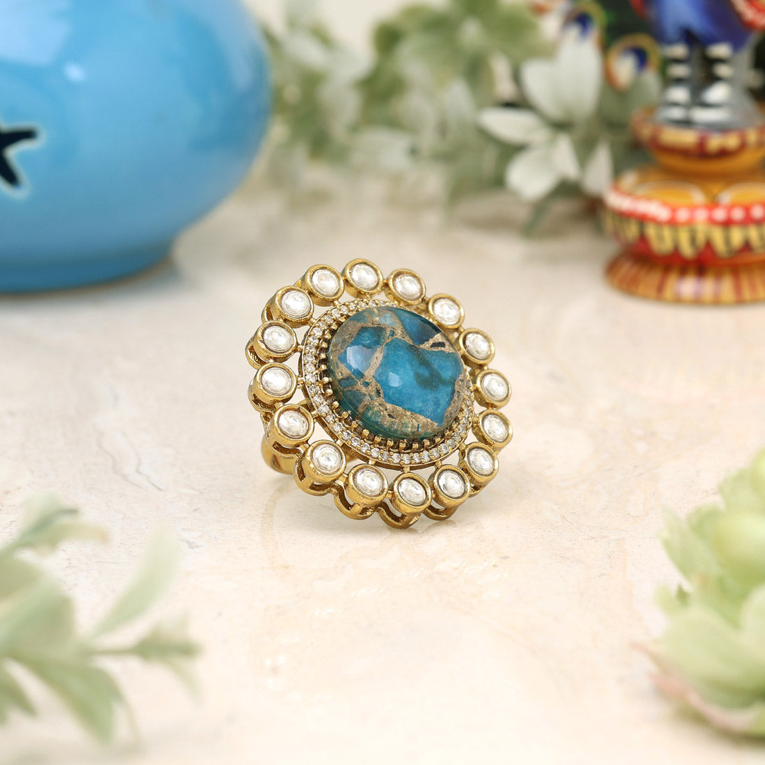 Turquoise Blue Color American Diamond Finger Ring - Preyans.com