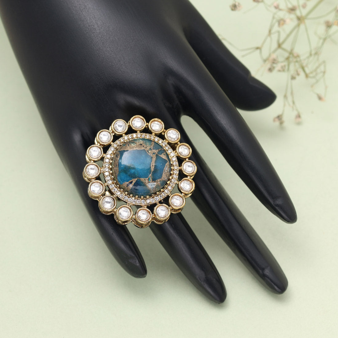 Turquoise Blue Color American Diamond Finger Ring - Preyans.com