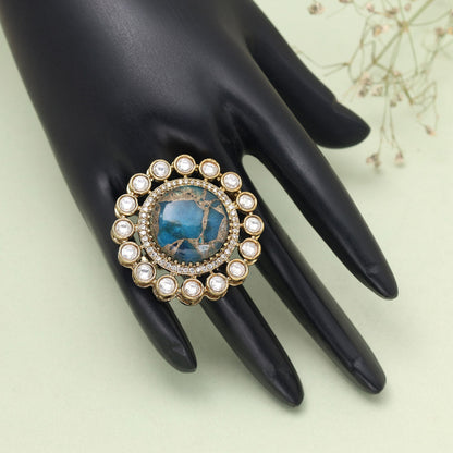 Turquoise Blue Color American Diamond Finger Ring - Preyans.com