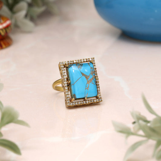 Firozi Color American Diamond Finger Ring - Preyans.com