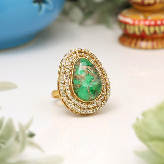 Green Color American Diamond Finger Ring - Preyans.com