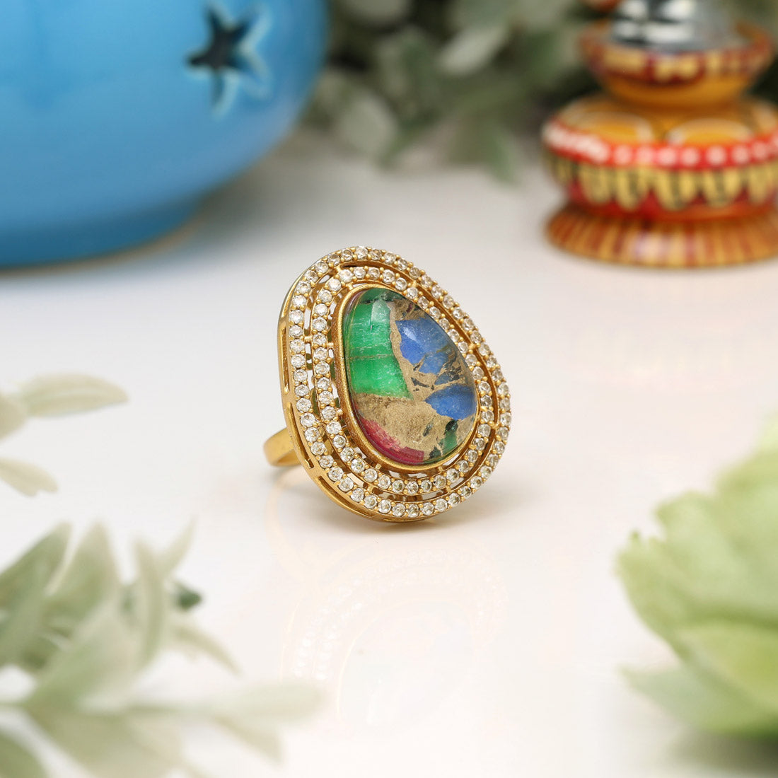 Multi Color American Diamond Finger Ring - Preyans.com