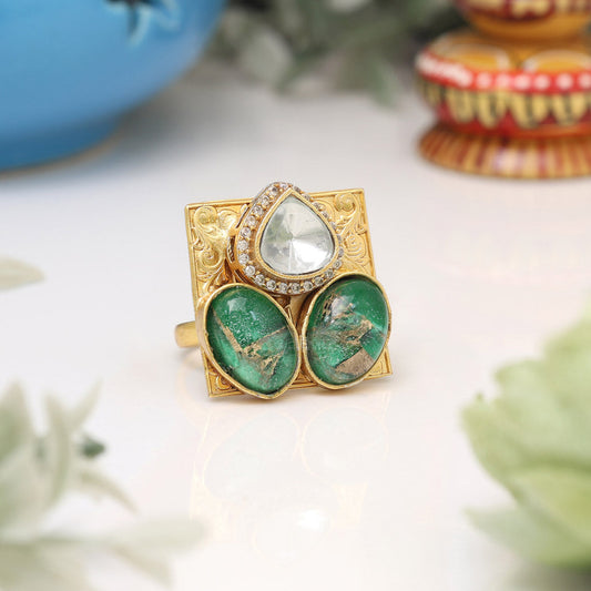 Green Color American Diamond Finger Ring - Preyans.com