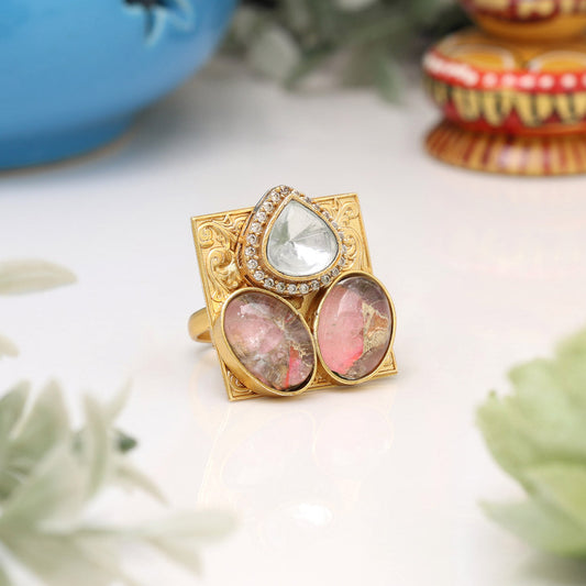 Pink Color American Diamond Finger Ring - Preyans.com