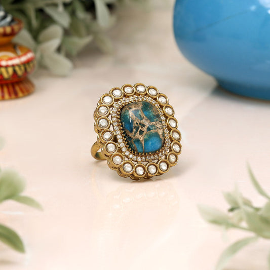 Firozi Color American Diamond Finger Ring - Preyans.com