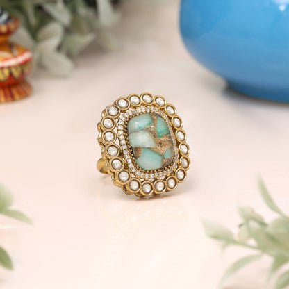 Pista Green Color American Diamond Finger Ring - Preyans.com