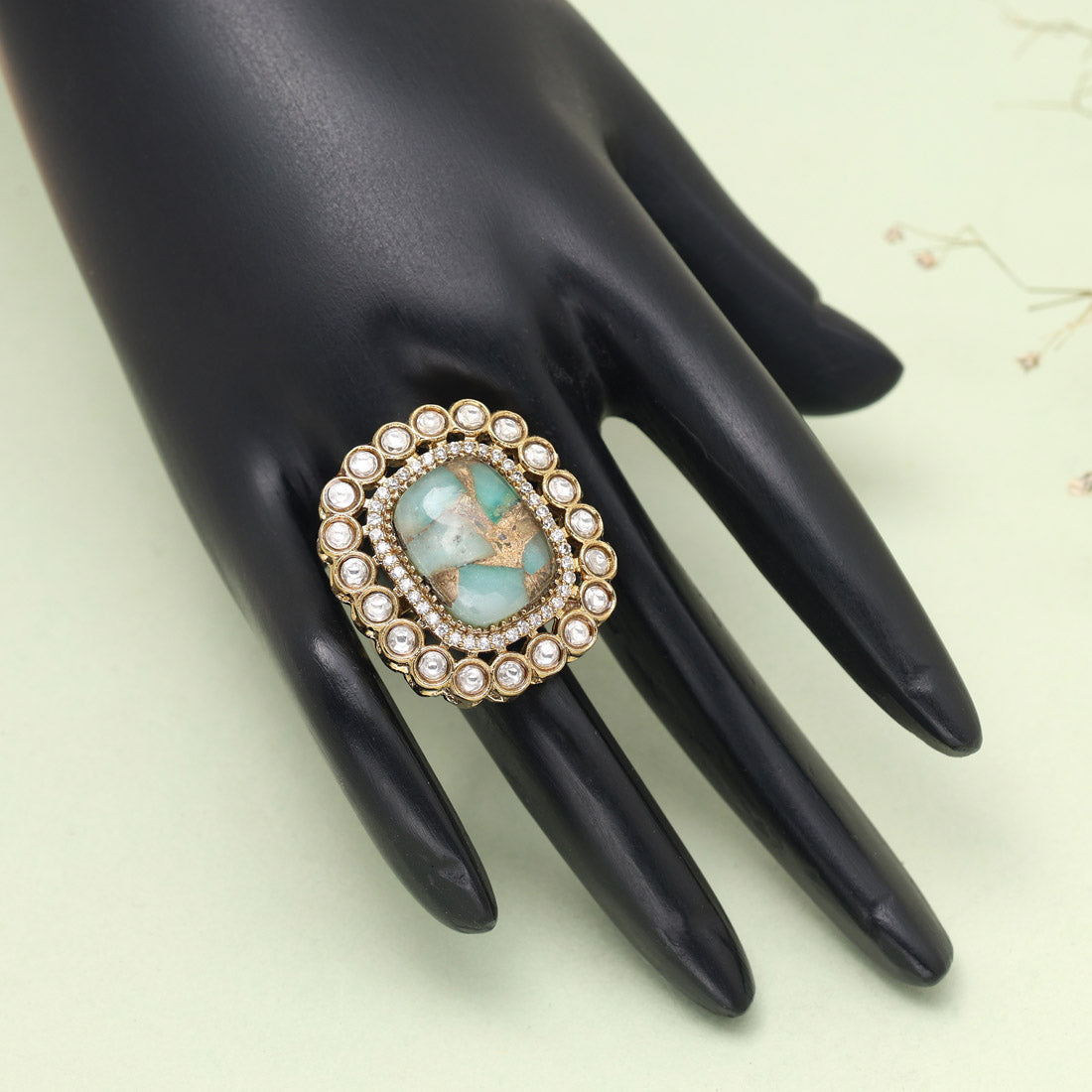 Pista Green Color American Diamond Finger Ring - Preyans.com