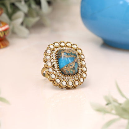 Turquoise Blue Color American Diamond Finger Ring - Preyans.com