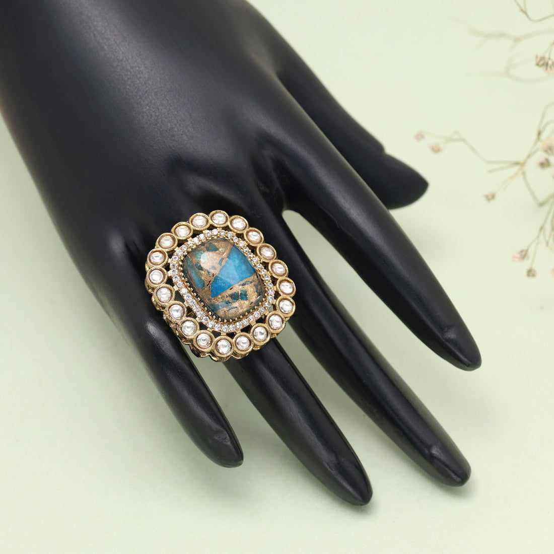 Turquoise Blue Color American Diamond Finger Ring - Preyans.com