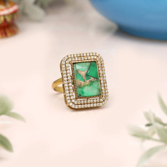 Green Color American Diamond Finger Ring - Preyans.com
