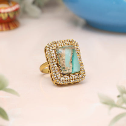 Pista Green Color American Diamond Finger Ring - Preyans.com