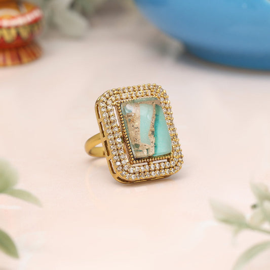 Pista Green Color American Diamond Finger Ring - Preyans.com