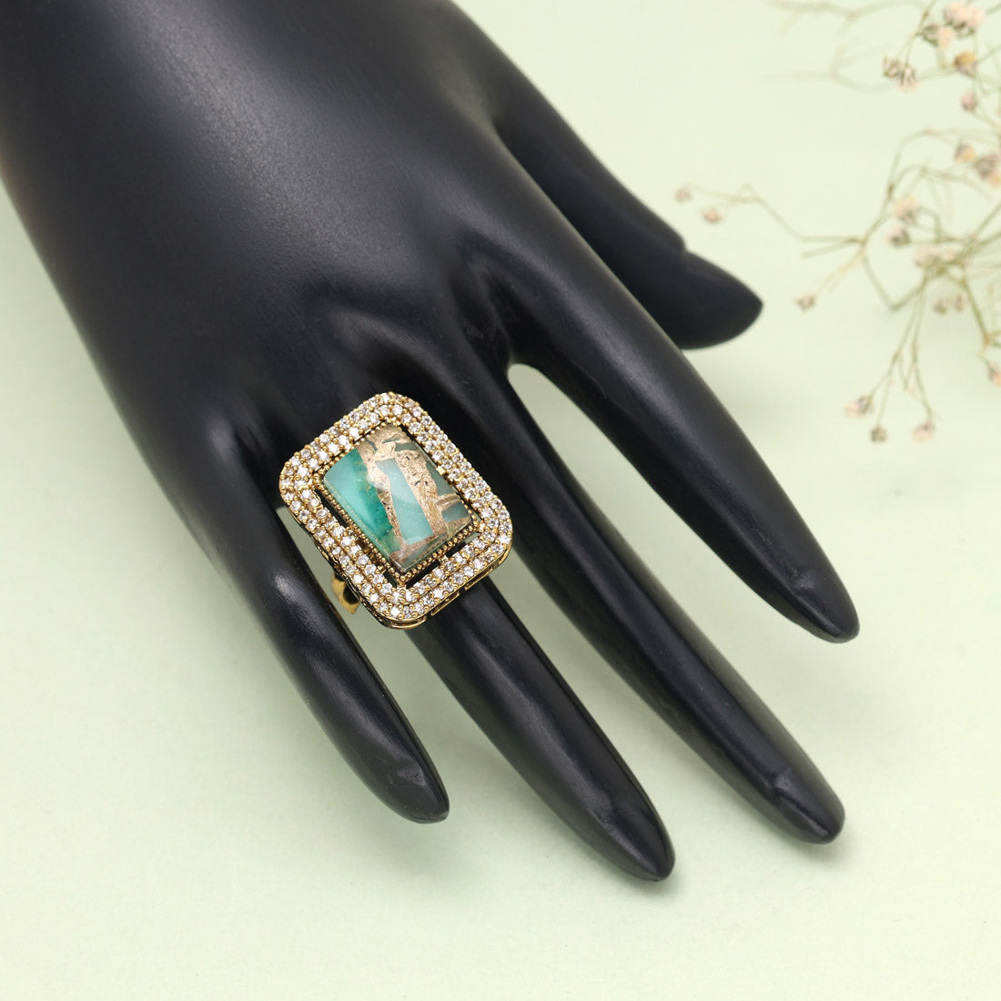 Pista Green Color American Diamond Finger Ring - Preyans.com