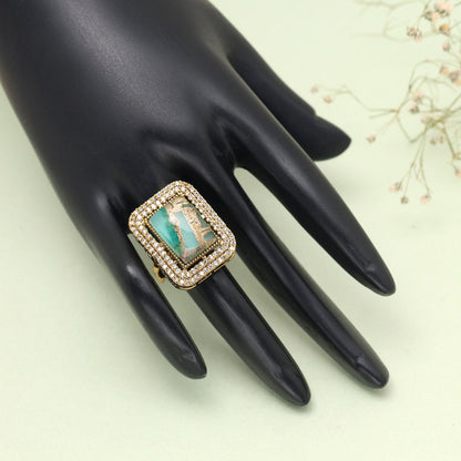 Pista Green Color American Diamond Finger Ring - Preyans.com