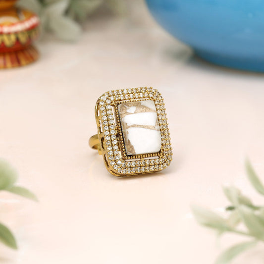 White Color American Diamond Finger Ring - Preyans.com