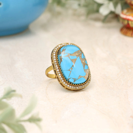 Firozi Color American Diamond Finger Ring - Preyans.com