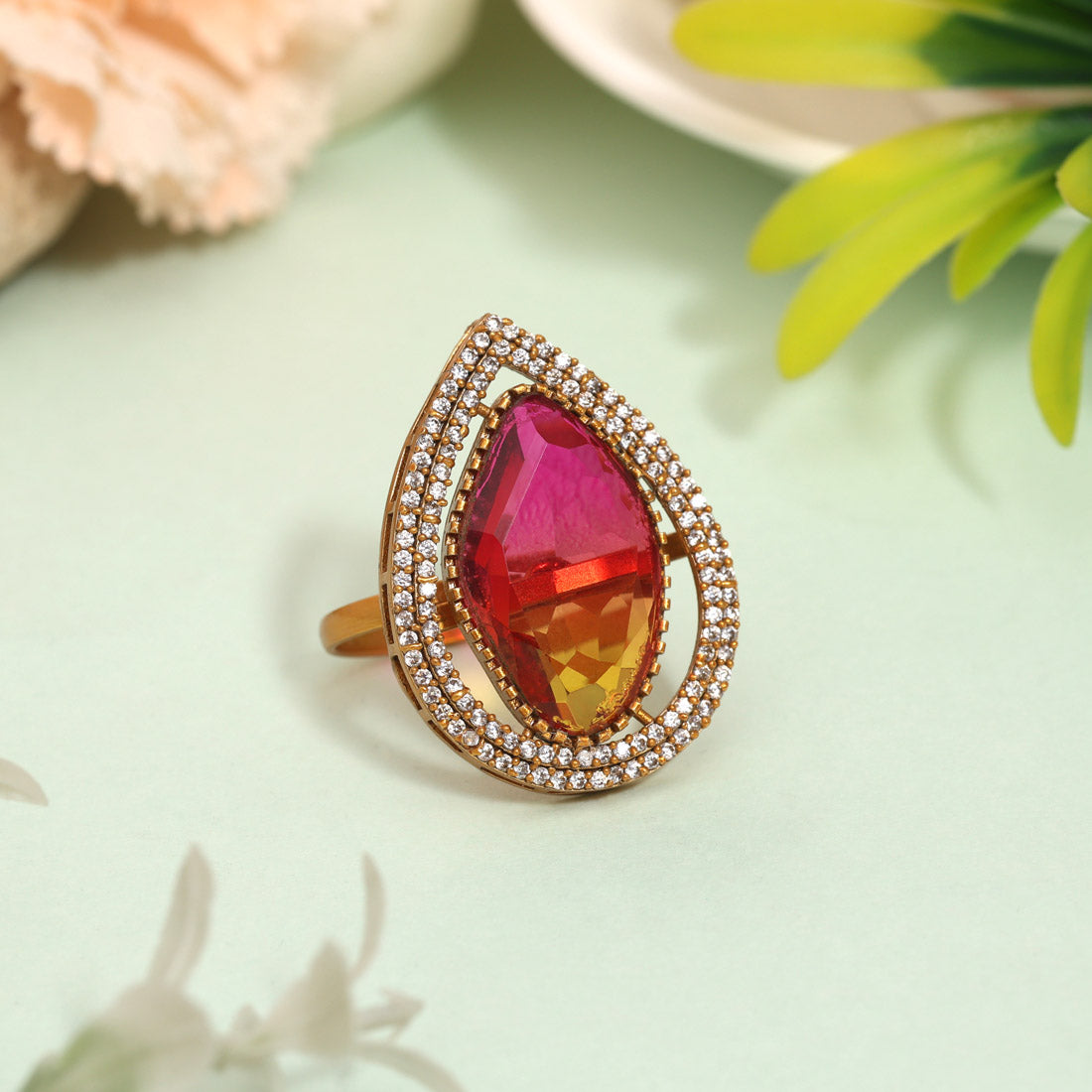 Royal Rani Color American Diamond Finger Ring For Stylish Looks - Preyans.com