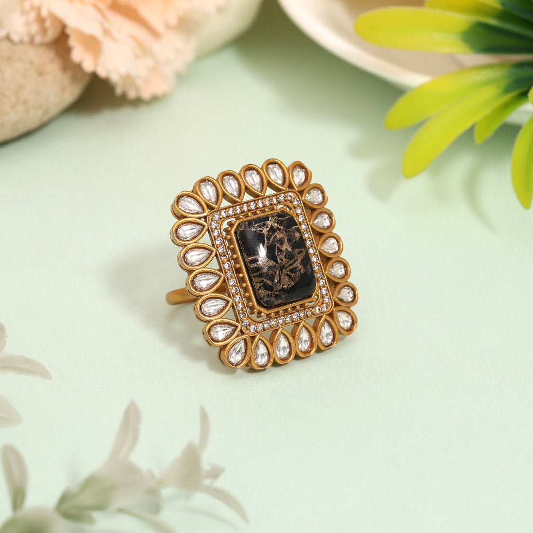 Bold Black Color American Diamond Finger Ring For Daily Fashion Wear - Preyans.com