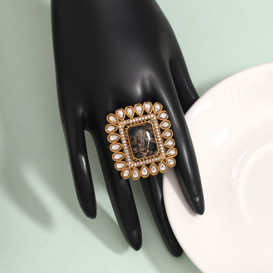 Bold Black Color American Diamond Finger Ring For Daily Fashion Wear - Preyans.com