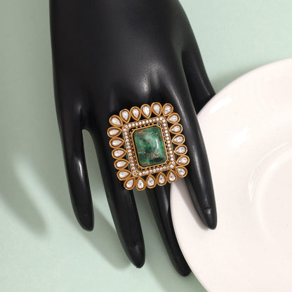 Fresh Green Color American Diamond Finger Ring With Intricate Stone Setting - Preyans.com