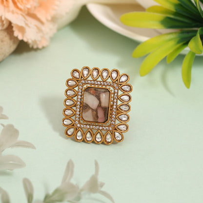 Soft Pink Color American Diamond Finger Ring With Sparkling Stone Design - Preyans.com