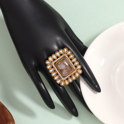 Soft Pink Color American Diamond Finger Ring With Sparkling Stone Design - Preyans.com