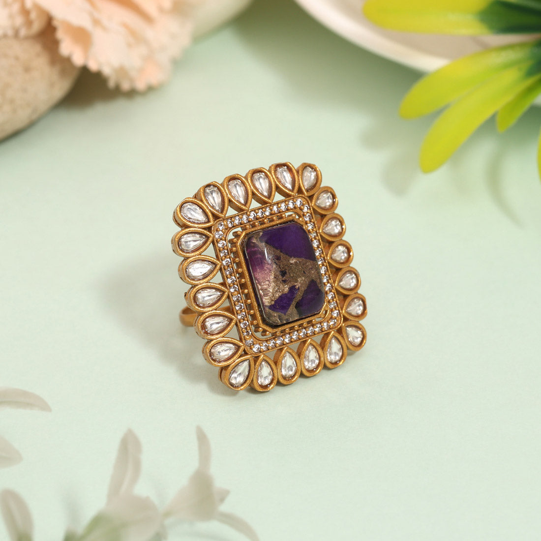 Graceful Purple Color American Diamond Finger Ring With Shine And Charm - Preyans.com